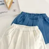 Shorts geboren meisje all-match geplooide culottes outfit kleine baby zomer stevige rok met binnenste veiligheid bodem denim korte rokken kleding