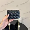 24s Double Pearl Ball Justerbar Gold Chain Mini Vanity Bag Card Holder With Serie Number Lipstick Classic Tiny Flap Purse Fany Pack Midja Purse 12x9x3cm Black White