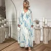 Lässige Kleider eleganter Blumendruck Chiffon ohne Futter Auturn Long für Frauen 2024 Sexy Deep V Draw String Boho Midi Kleid Beach