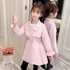 Coat Beaded Lapel Girls Trench Spring Autumn Korean Kids Jacket Fashion Windbreak Outerwear Children Clothing 4-14 Years