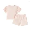 Ensembles de vêtements 0-18m Baby Girls Tenues d'été Summer Color Ruffles T-shirt à manches courtes sur les shorts élastiques