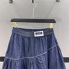 Röcke Deep Blue Jeansrock für Frauen im Sommer dünne elastische Taille Unregelmäßige Nähte großer Saum a-line mittlere Länge