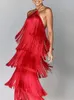 2024 Metallic Color Tassel Halter Dress Long Ladies Ladies Chic sem mangas e sem costas