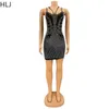 Casual Dresses HLJ Rhinestones Embellished Sparkly Women Sexy Birthday Dress Halter Backless Bodycon Mini Black Night Club Party Wear