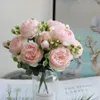 Konstgjorda blommor Peony Bouquet Silk Rose Vase For Home Decor Garden Wedding Decorative Fake Plants Christmas Garland Material 240415