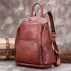 Sacs d'école Vintage Leather Femme's Backpack Femelle Small sac à dos épaule Première couche Cowhide 2024 Version coréenne Zipper