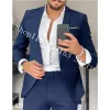 Vestes Bourgogne Men cosit Slim Fit Tuxedos 3 Pieds Costumes masculins Blazer Business Mariage Tuxedos Veste Pantalon Costume Homme