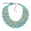 Necklaces KAYMEN New Handmade Fashion Necklace for Women Turquoise Crystals Beaded Chunky Statement Chokers Jewelry Dropshipping