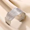 Beaded Silver Color Leaf Wide Cuff Bangles för kvinnor Rostfritt stål Justerbart armband Fashion Party Jewel Christmas Gifts 240423