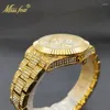 Polshorloges grote wijzerplaat horloge mannen gouden luxe diamant premium man hiphop stijlvolle kalender waterbestendige handklok mannelijke hoge kwaliteit