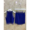 Arbeitskleider stricken ärmellose Neckholder -Tops und Rockset Blau schwarz weiß hochwertiger Büro -Dame -Frauen -Frauenanzug für den Sommer 2024