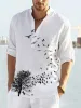 T-shirts 2023 Bird Printed Long Sleeve Shirt Casual Stand Collar Cardigan Button Shirt For Men Vintage Hawaiian Leisure S3xl