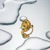 18k gold stainless steel inlaid turquoise turtle shell opening ring, new bracelet