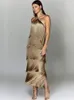 2024 Metallic Color Tassel Halter Dress Long Ladies Ladies Chic sem mangas e sem costas