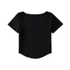 Women's T Shirts Fashion Sexy Square-Neck Pure Desire Fishbone Short-Sleeved T-shirt High Waist Crop Top Short Slim Bottoming Shirt