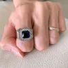 リングラグジュアリー925スターリングシルバーブルーサファイアリングエンゲージメント結婚指輪