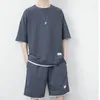 Herrspårar 2024 Våffelmönster 2 stycken män shorts set som sommarspår modekläder harajuku stil lös passform sweatsuit