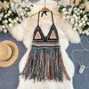 Tanks de femmes Summer Bohemian Vacation Halter Camisole pour les femmes sans manches Sexy Hollow Out Tassel Tops Hook Fleur V-Neck Vest