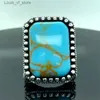 Band Rings Charm Square Geometry Blue Stone Grave Silver Colors Leaf for Men Party Jewelry Gift H240424