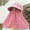 Wide Brim Hats Floral Women Sun Hat Protection Face Mask Sunscreen Bucket Neckline Neck Tea Picking Ladies/Girls