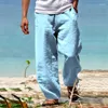 Men's Pants Cotton And Linen Casual For Men Drawstring Hip-hop Lamp Wide Leg Straight Clothing