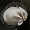 Berets French Vintage Mesh Beret Laine Small Hat Hat Robe de mariée Party White Bridal