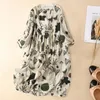 Feestjurken vrouwen jurk vintage losse taille midi drees bohemian lente zomer o-neck vestidos halve mouw schijf knopen placketzijde