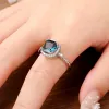 Band Huitan Simple Elegant Cushion Blue Cubic Zirconia Ring For Woman Silver Color Wedding Anniversary Kvinnliga ringar Fashion Jewelry