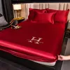 4 Sizes Luxury Ice Silk Fabrics Elastic Fitted Sheet Summer Solid Bedding Mattress Protector Cover Queen King Size Bed Sheet Set 240411