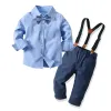 Blazers Boys Gentleman Clothing Sets Autumn Kids Formal Suits Long Sleeve Shirt+suspenders Trousers Casual Boy Clothes Christmas Costume