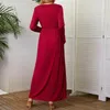 Casual Dresses Autumn Spring Women Dress Round Neck veckad långärmad fast färg Soft Maxi Elegant Pretty One Piece