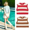 Hemden "Casual und Trendy Damen Striped Strick Weste! Warmes ärmelloses T -Shirt, perfekt für den Herbstgolf! Sports vielseitiges Design!"
