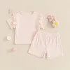 Ensembles de vêtements 0-18m Baby Girls Tenues d'été Summer Color Ruffles T-shirt à manches courtes sur les shorts élastiques