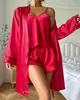 Siga para mujeres Pajamas Suit 2024 Spring Summer Elegante Elegante Sexy Long-Long Ruffle Hem Drawstring Cami Cami con túnica