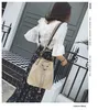 Drawstring Female Summer Handmade Woven Shoulder Messenger Bags Women Straw Bucket Bag Ladies Shopping Purse Beach Handbags