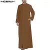 Roupas étnicas incerun 2024 homens roupas de moda muçulmana jubba thobe manga longa stand colar bolsões roupes islâmico kaftan s-5xl