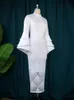 Белые кружевные платья для женщин с высокой шеей длинные вспышки империя вечерние вечеринки Свадебные гость Cokctial наряды осень 240418