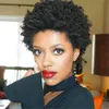Siyah kadınlar için kısa afro peruklar doğal siyah afro kinky peruk insan saçı yumuşak ve kabarık tüysüz peruk