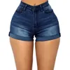 Shorts de jeans azul escuro de verão para mulheres moda de altura rolada de jeans skinny skinny s-2xl 240418