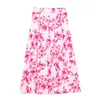 Tfmln kvinnor mode blommor tryck kjol set sommarlång ärm lös skjortor blus topp elegant hög midja 240422