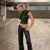 Tank da donna Pixiekiki PU Leather Moto Crop Tops Streetwear Top Top Top Up Slow Out Wortless Black Sexy Club Abiti C83-CF17