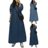 Casual Dresses Women Maxi Dress Loose Solid Color Turn-Down Collar Long Sleeve Overdimensionerad A-Line Ankellängd Knappar Mjuk andningsbar dam