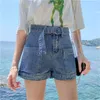 Damenshorts Weitbein Denim 2024 Sommer großer Größe hohe Taille lose Aprikose Farbe Dünn eine Linie Long Board für Frauen schwimmen