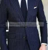 Suits Pinstripe Men's Suit Tuxedo Notched Lapel Navy Blue Slim Fit for Formal Wedding Striped Male Two Pieces Fashion Business Groom