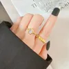 Cluster Rings 925 Sterling Silver Geometric Gold Color CZ For Women Men Simple Korean Fashion Open Adjustable Handmade Ring Couple Gifts