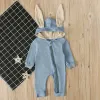 One-Pieces Pudcoco Schnellversand 024 m Kleinkind Baby Jungen Mädchen Kaninchenohren Strampler Langarm 4 Farben Feste Häude-Overall Herbstkleidung