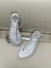 Marque d'été Renes Cleo Crystal Sandals Chaussures Nappa Satin Flip Flop Caovillas Spiral Wraps Thong Gladiator Sandalias mariage, fête, robe, soirée 0856