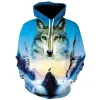 Polos Neue Mode Herren Hoodie 3D Wolf Muster Loose Herbst Sweatshirt Herren Street Hoodie Lustige Hoodie Marke