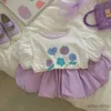 Комплекты одежды 2024 Детский девочки Летние наборы Новые Дети Девушка Фиолетовые Шорты +ТОП
