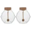 Bouteilles de rangement pot miel en verre avec dipper: 2pcs en bois clair couvercle petit récipient à récipient pour la cuisine à domicile